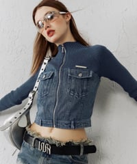 Denim Switching Zip Knit