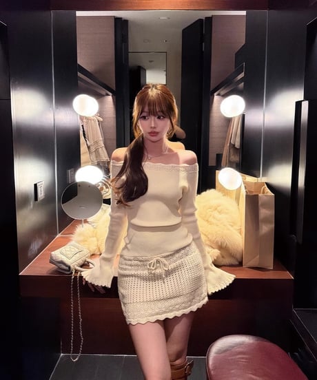 Off Shoulder Hollow Knit OP