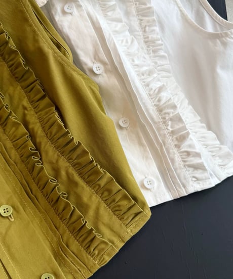 Ruffle cropped Vest + Pleated Mini Skirt 【Green】