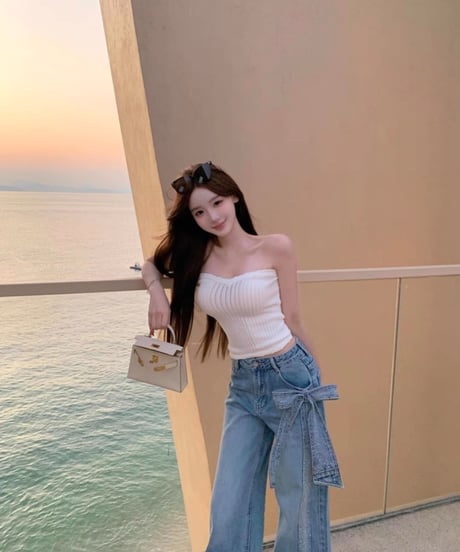 Ribbon Rhinestone Denim Pants
