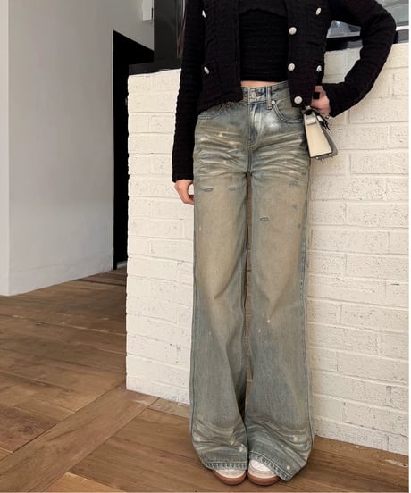 Damage Wide Denim Pants