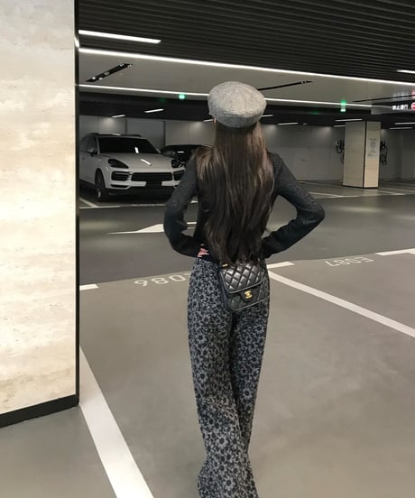 Flower Pattern Denim Pants【Black】