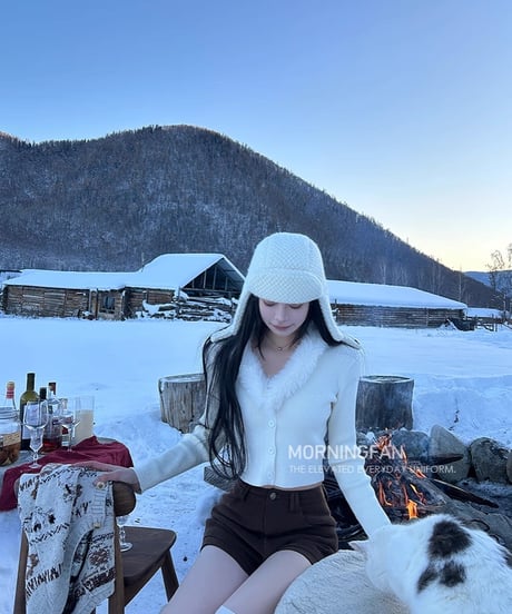 Rabbit Fur Collar Cardigan