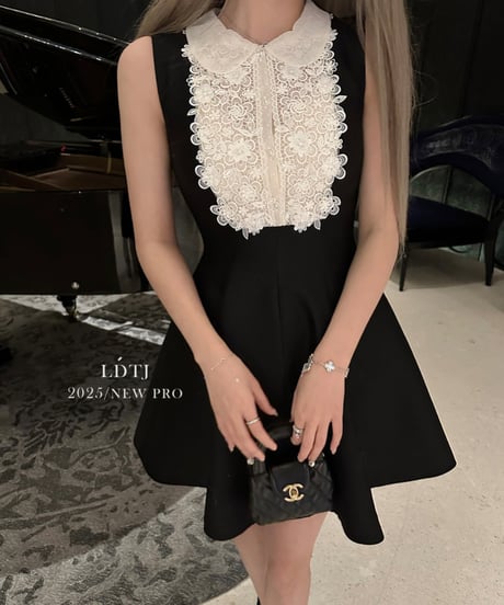 Lace Lapel Sleeveless Dress【※在庫あり5日以内配送商品】