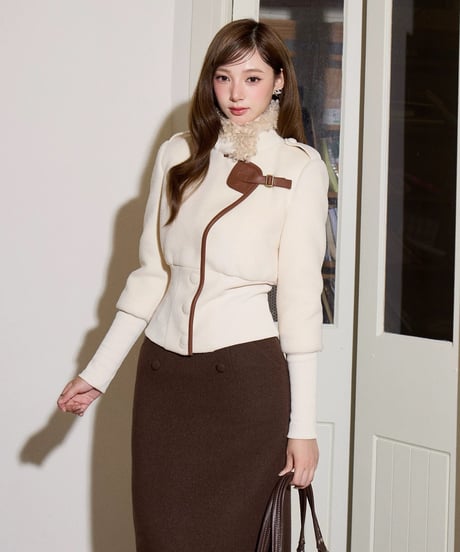 Leather Wool Short Coat Jacket
