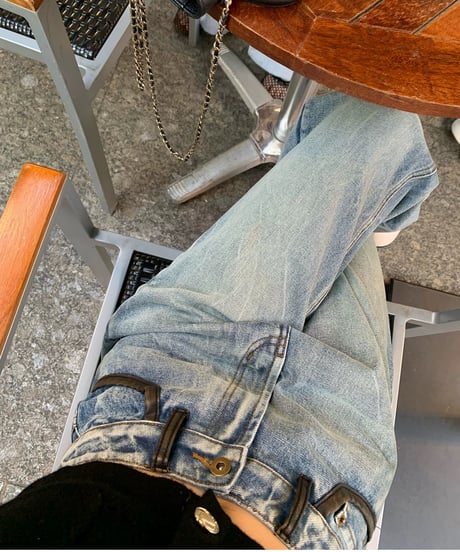Piping Chemical Washed Denim  Pants