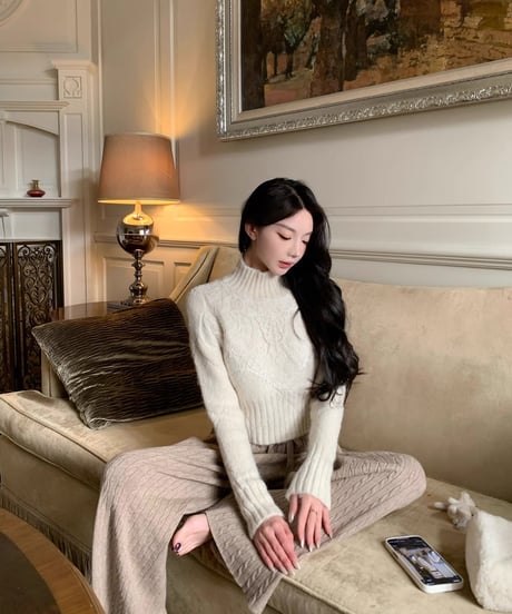Lace High neck Knit Sweater