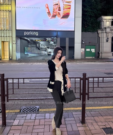 Contrast Loose V-Neck Knit Cardigan【※在庫あり5日以内配送】