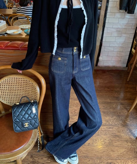 Gold Buckle Denim Pants