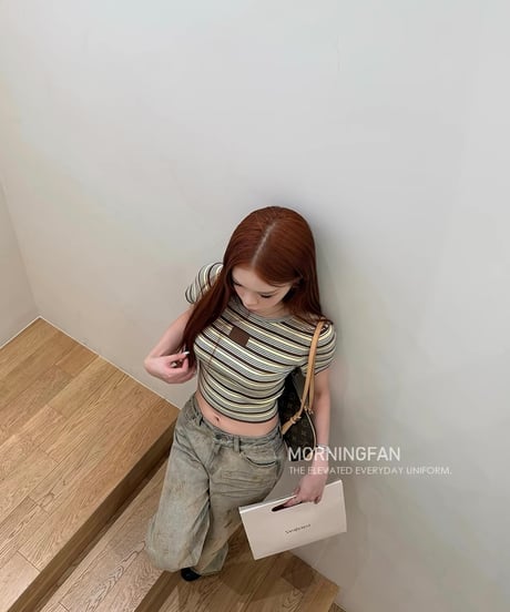Leather Patch Stripe Knit S/S