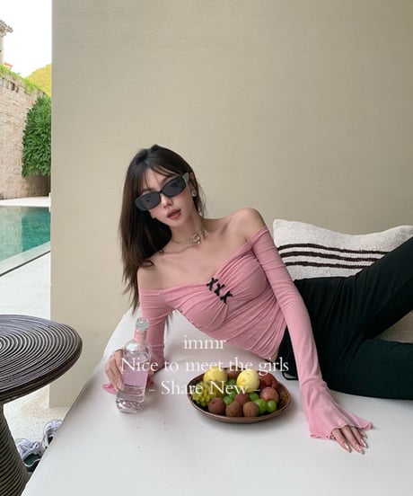 Ribbon Pink Off shoulder Tops
