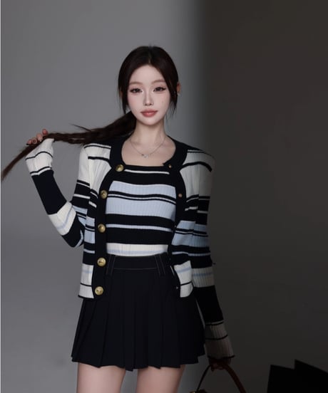 Border Knit Cardigan Set
