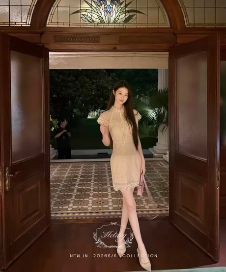 Elegant Ruffle Apricot Dress