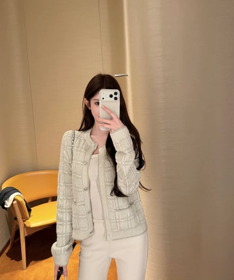 Silver Check Pattern Knit Cardigan