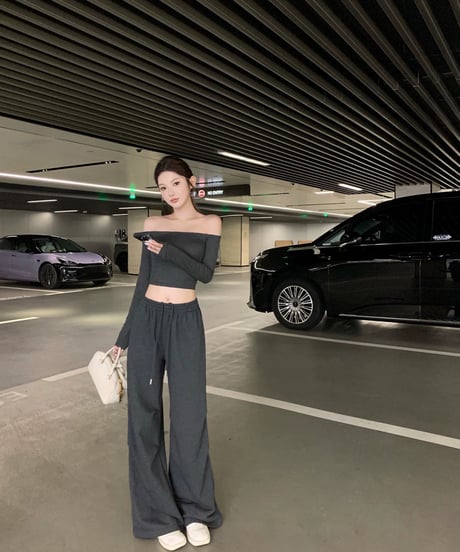 Off Shoulder Sweat Setup【Gray】