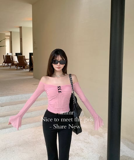 Ribbon Pink Off shoulder Tops