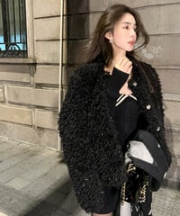 Black Sparkling Fur Coat Jacket