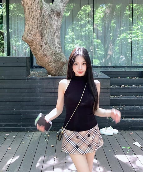 Checked A-line Skirt