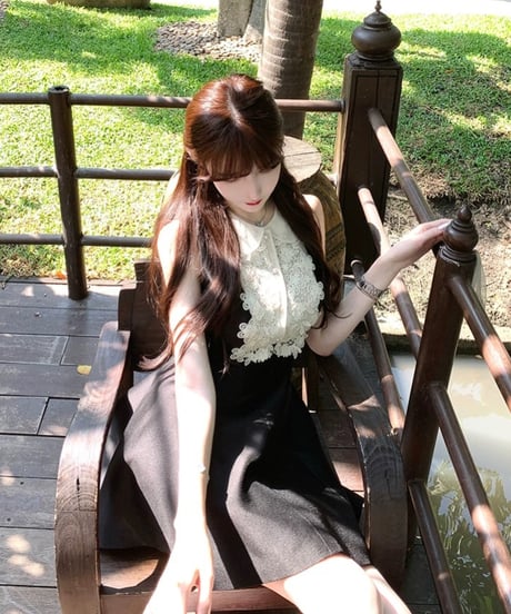 Lace Lapel Sleeveless Dress【※在庫あり5日以内配送商品】