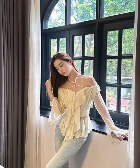 Strap Chiffon Shirt【White】