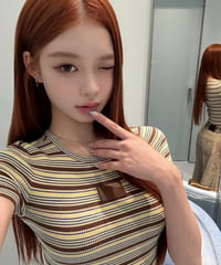 Leather Patch Stripe Knit S/S