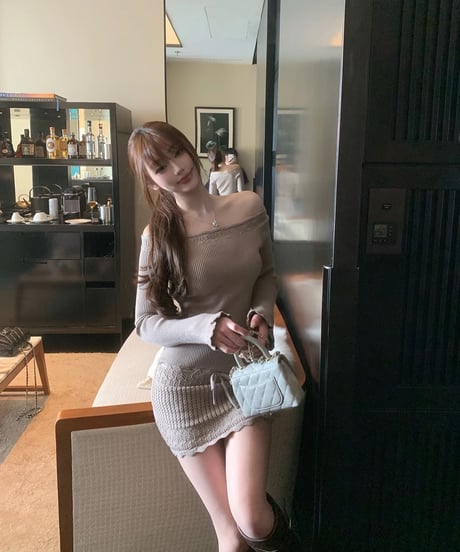 Off Shoulder Hollow Knit OP