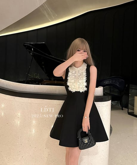 Lace Lapel Sleeveless Dress【※在庫あり5日以内配送商品】