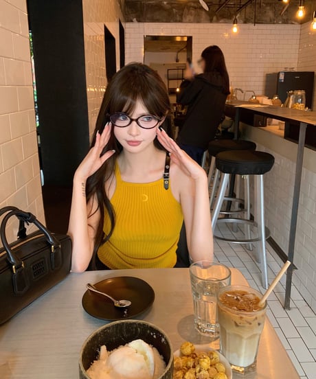 【在庫あり3-5日配送】Embroidery Leather Strap Rib Tops【Yellow】