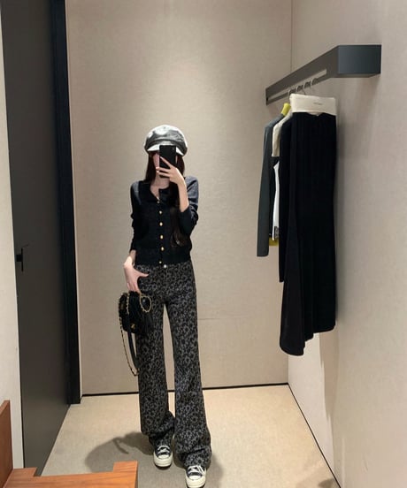 Flower Pattern Denim Pants【Black】