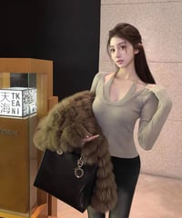 Layered Vneck  Knit Sleeve