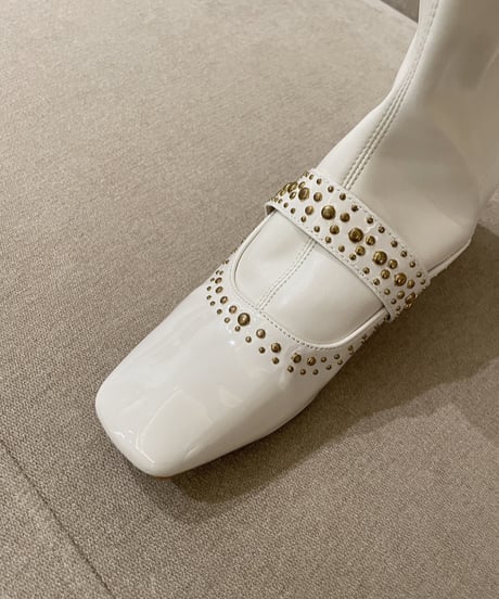 Studs White  Long Boots
