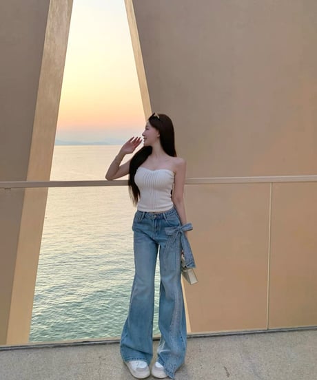 Ribbon Rhinestone Denim Pants