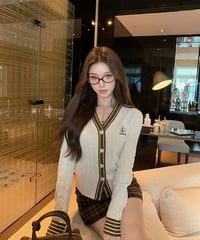 College Knit Cardigan & Check Skirt