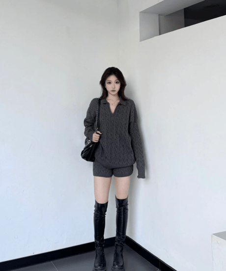 Knit Polo Setup【Gray】