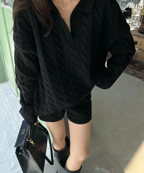 Knit Polo Setup【Black】