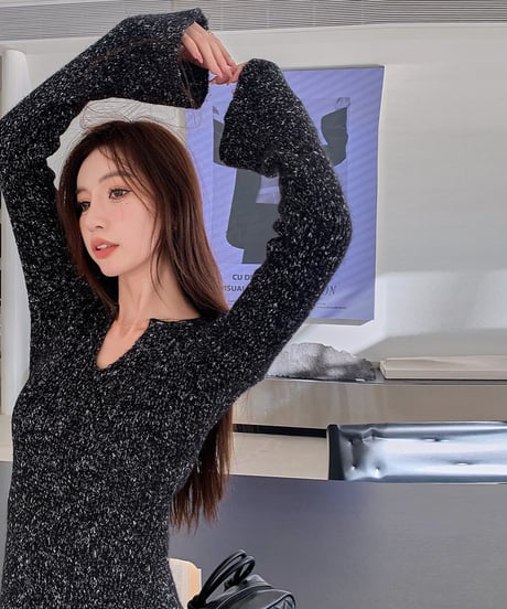 Vneck Mohair Knit OP【Black】