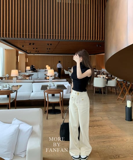 high-Waist Buckle Denim Pants