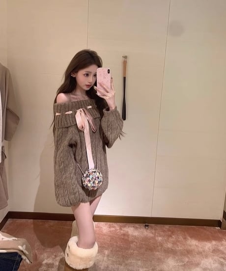 Ribbon Off Shoulder Knit Sweater