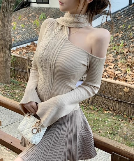 Rhinestone Scarf Knit Tops