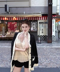 Contrast Loose V-Neck Knit Cardigan【※在庫あり5日以内配送】