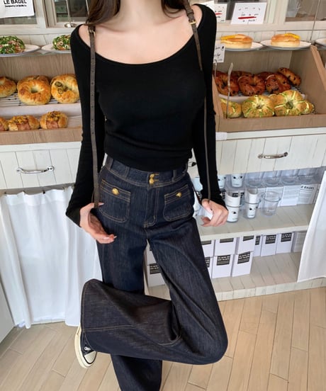 Gold Buckle Denim Pants