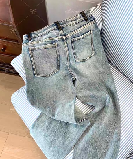 Piping Chemical Washed Denim  Pants