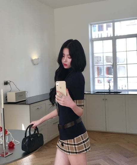 Check Sleeve Knit & Check Skirt