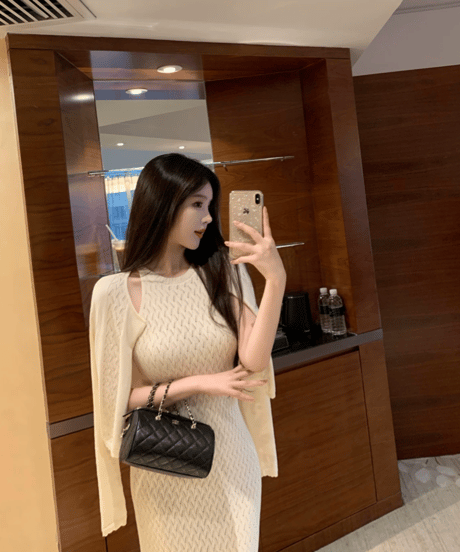 Elegant Diamond Knit Dress+Cardigan