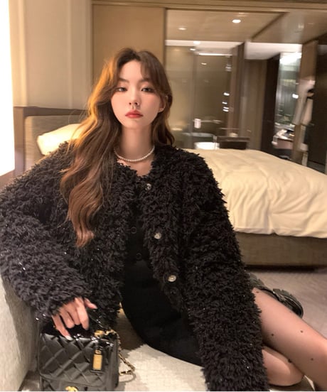 Black Sparkling Fur Coat Jacket