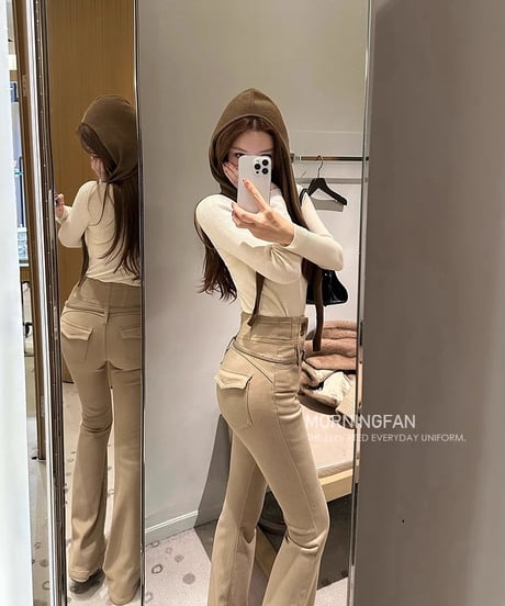 High-Waist Belt Flare Denim Pants【ロング丈】【ベルト付き】