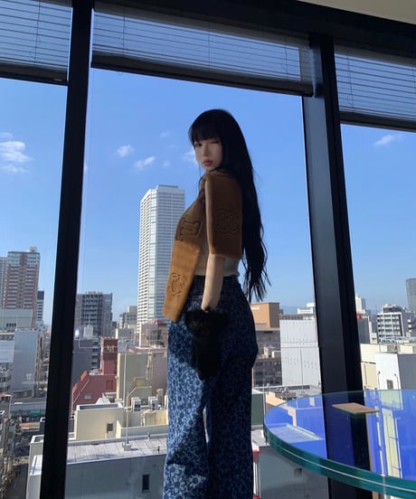 Flower Pattern Denim Pants【Blue】