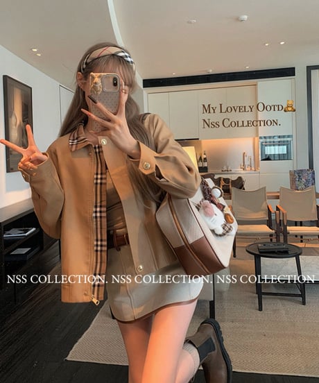 Check Lapel Jacket Coat