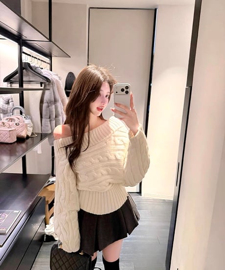 Off Shoulder Cable Knit Sweater
