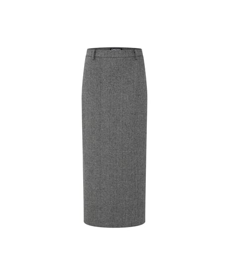 Gray Herringbone Wool Vest + Back Slit Long Skirt
